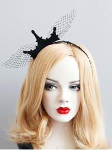 Fashion Retro Black Net Yarn King Crown Stage Party Halloween Christmas Female Headband