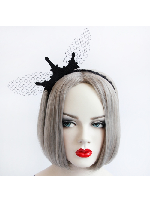 Fashion Retro Black Net Yarn King Crown Stage Party Halloween Christmas Female Headband