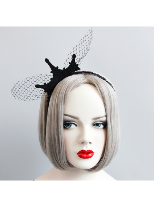 Fashion Retro Black Net Yarn King Crown Stage Party Halloween Christmas Female Headband