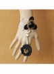 Gothic Retro Black Flower Fashion Golden Lace Female Bracelet With Ring One Chain