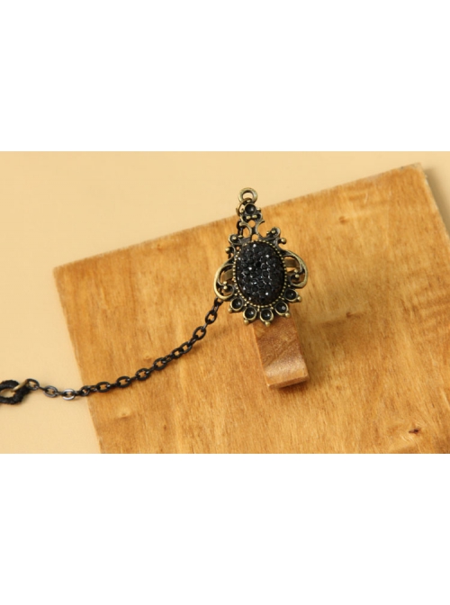 Fashion Christmas Snowflake Beauty Head Handmade Retro Black Lace Female Bracelet With Ring One Chain