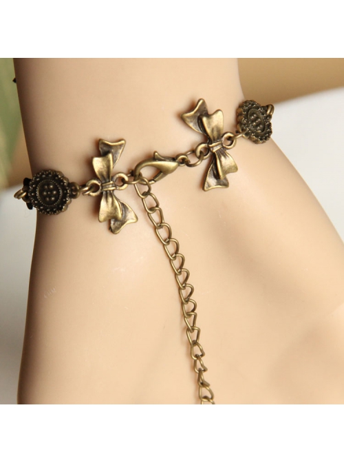 Fashion Christmas Snowflake Beauty Head Handmade Retro Black Lace Female Bracelet With Ring One Chain