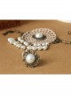 Fashion Retro Love White Pearl Golden Lace Female Bracelet With Ring One Chain