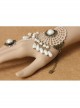 Fashion Retro Love White Pearl Golden Lace Female Bracelet With Ring One Chain