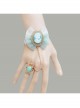 Fashion Sweet Beauty Head Retro Green Bowknot White Lace Female Bracelet With Ring One Chain
