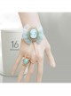 Fashion Sweet Beauty Head Retro Green Bowknot White Lace Female Bracelet With Ring One Chain
