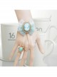 Fashion Sweet Beauty Head Retro Green Bowknot White Lace Female Bracelet With Ring One Chain
