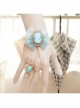 Fashion Sweet Beauty Head Retro Green Bowknot White Lace Female Bracelet With Ring One Chain