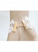 Fashion Sweet Beauty Head Retro Green Bowknot White Lace Female Bracelet With Ring One Chain