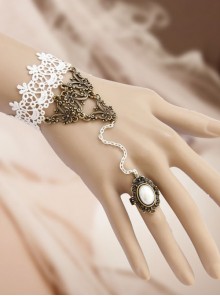 Fashion Elegant Lolita White Lace Retro Pearl Female Band Ring Bracelet