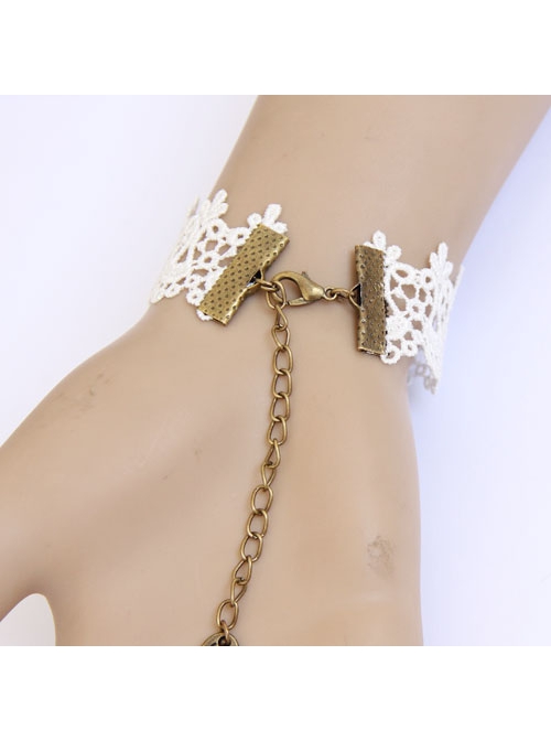 Fashion Elegant Lolita White Lace Retro Pearl Female Band Ring Bracelet
