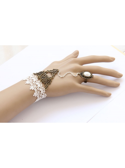 Fashion Elegant Lolita White Lace Retro Pearl Female Band Ring Bracelet