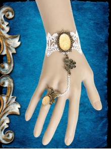 Fashion Retro Elegant Bride White Lace Handmade Female Bracelet With Ring One Chain