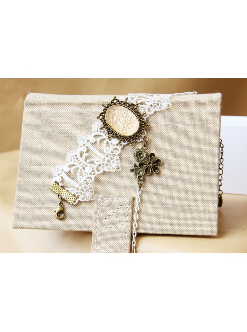 Fashion Retro Elegant Bride White Lace Handmade Female Bracelet With Ring One Chain