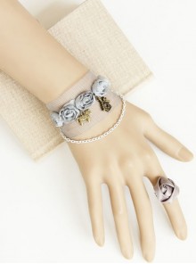 Fashion Cute Elegant Pony House Grey Rose Flower Lace Female With Ring Bracelet