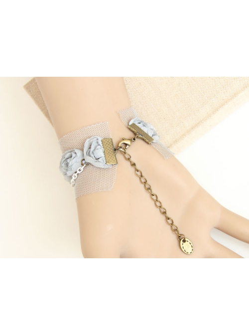 Fashion Cute Elegant Pony House Grey Rose Flower Lace Female With Ring Bracelet