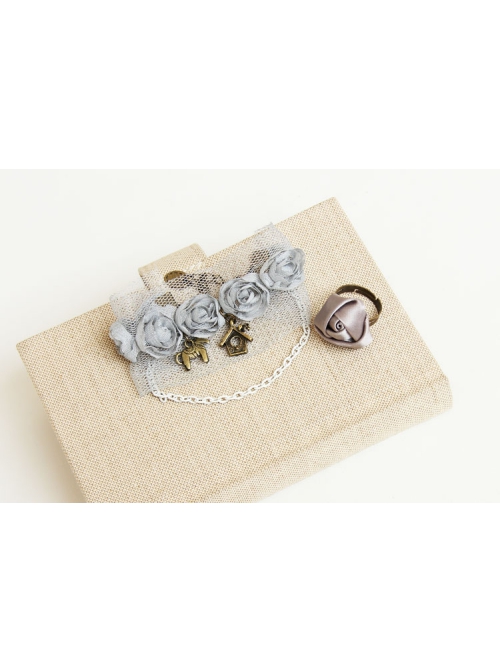 Fashion Cute Elegant Pony House Grey Rose Flower Lace Female With Ring Bracelet