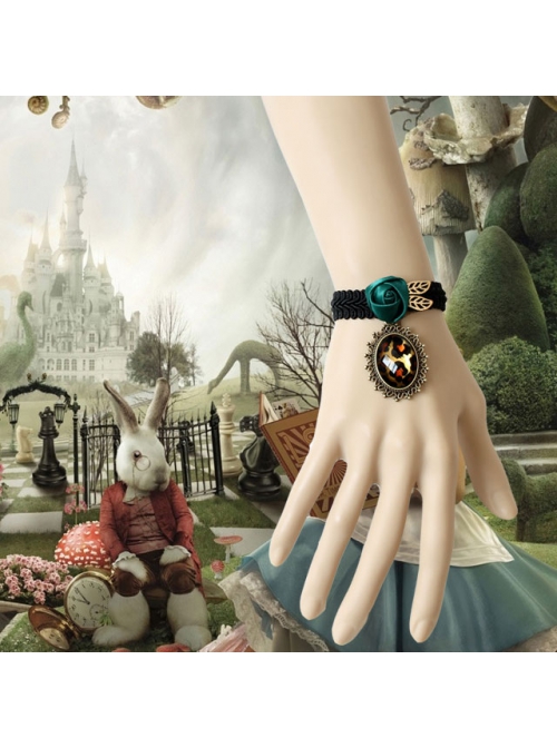Retro Fashion Leopard Print Female Dark Green Rose Black Braided Bracelet