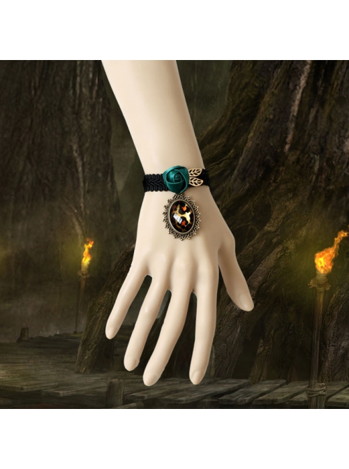 Retro Fashion Leopard Print Female Dark Green Rose Black Braided Bracelet
