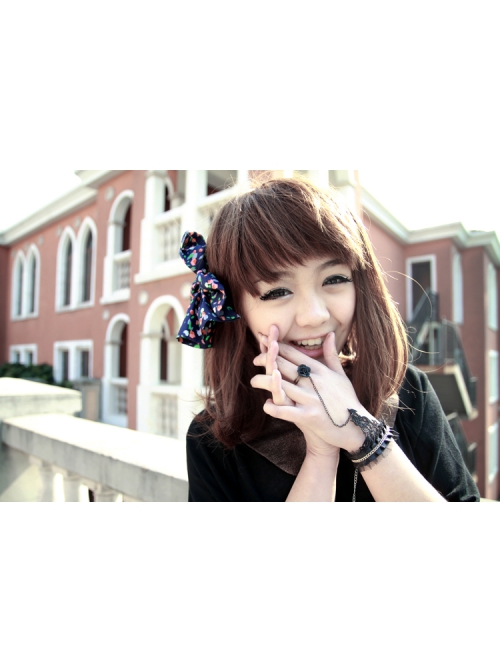 Retro Gothic Fashion Elegant Black Lace Rose Flower Female With Ring Bracelet