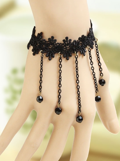 Gothic Punk Fashion Black Tassel Man-made Crystal Retro Lace Female Bracelet