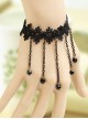 Gothic Punk Fashion Black Tassel Man-made Crystal Retro Lace Female Bracelet