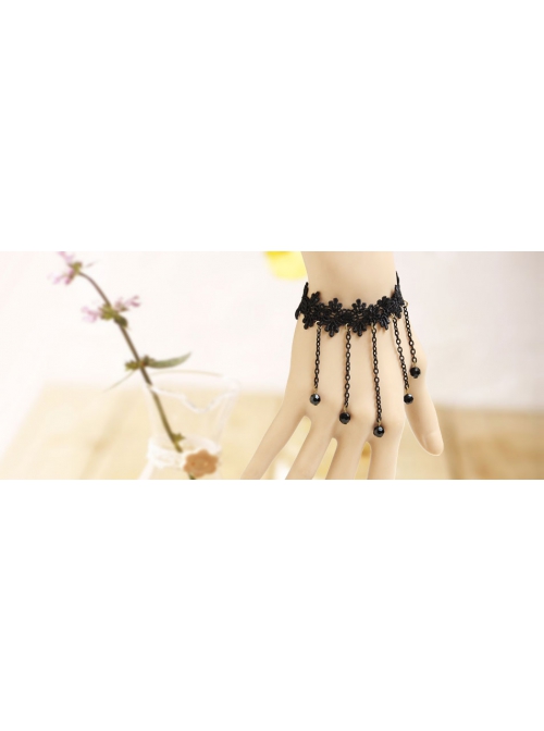 Gothic Punk Fashion Black Tassel Man-made Crystal Retro Lace Female Bracelet