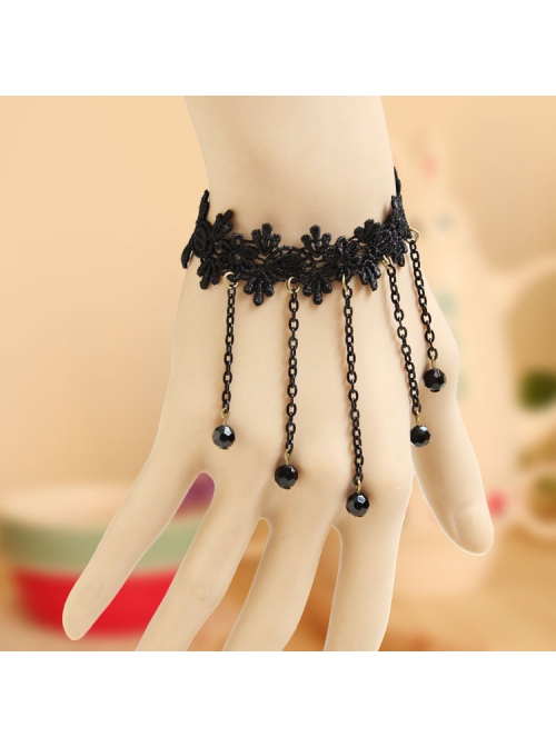 Gothic Punk Fashion Black Tassel Man-made Crystal Retro Lace Female Bracelet