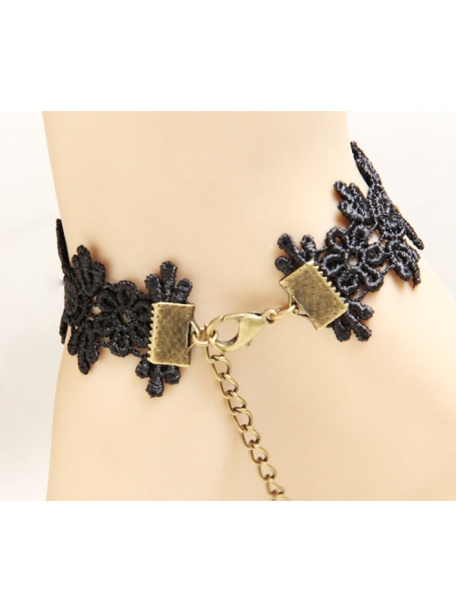 Gothic Punk Fashion Black Tassel Man-made Crystal Retro Lace Female Bracelet