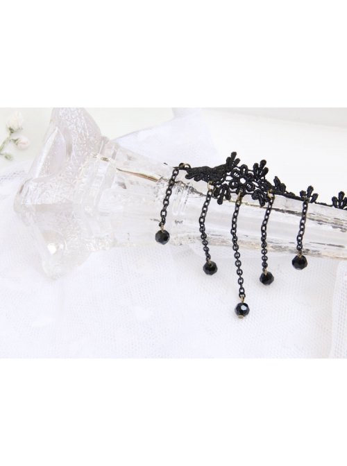 Gothic Punk Fashion Black Tassel Man-made Crystal Retro Lace Female Bracelet