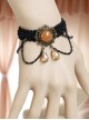 Gothic Fashion Handmade Artificial Crystal Retro Black Braided Female Bracelet With Ring One Chain