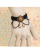 Gothic Fashion Handmade Artificial Crystal Retro Black Braided Female Bracelet With Ring One Chain