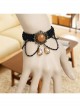 Gothic Fashion Handmade Artificial Crystal Retro Black Braided Female Bracelet With Ring One Chain