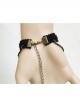 Gothic Fashion Handmade Artificial Crystal Retro Black Braided Female Bracelet With Ring One Chain