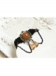 Gothic Fashion Handmade Artificial Crystal Retro Black Braided Female Bracelet With Ring One Chain
