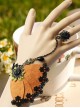 Retro Fashion Exaggerated Brown Felt Black Lace Female Bracelet With Ring One Chain