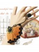 Retro Fashion Exaggerated Brown Felt Black Lace Female Bracelet With Ring One Chain
