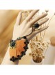 Retro Fashion Exaggerated Brown Felt Black Lace Female Bracelet With Ring One Chain