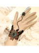 Fashion Flower Retro Black Lace Pearl Brown Fabric Female Ring With Bracelet One Chain