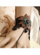 Fashion Flower Retro Black Lace Pearl Brown Fabric Female Ring With Bracelet One Chain
