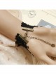 Fashion Flower Retro Black Lace Pearl Brown Fabric Female Ring With Bracelet One Chain