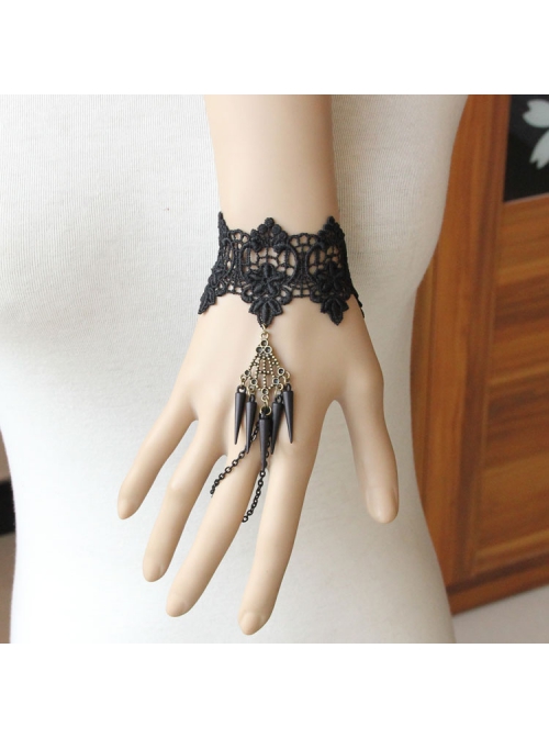 Gothic Retro Fashion Black Lace Spikes Party Prom Female Bracelet