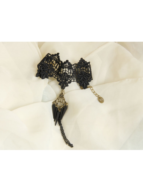 Gothic Retro Fashion Black Lace Spikes Party Prom Female Bracelet