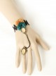 Retro Fashion Personality Halloween Black Lace Dark Green Orange Flower Female Bracelet With Ring One Chain