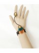 Retro Fashion Personality Halloween Black Lace Dark Green Orange Flower Female Bracelet With Ring One Chain