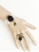 Gothic Fashion Loli Retro Love Heart Black Rose White Lace Female Bracelet With Ring One Chain