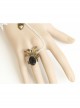 Gothic Fashion Loli Retro Love Heart Black Rose White Lace Female Bracelet With Ring One Chain