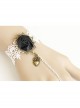Gothic Fashion Loli Retro Love Heart Black Rose White Lace Female Bracelet With Ring One Chain
