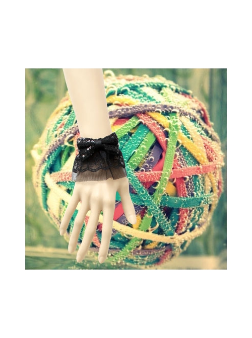 Exaggerated Fashion Cute Retro Black Sequins Lace Bow Female Bracelet