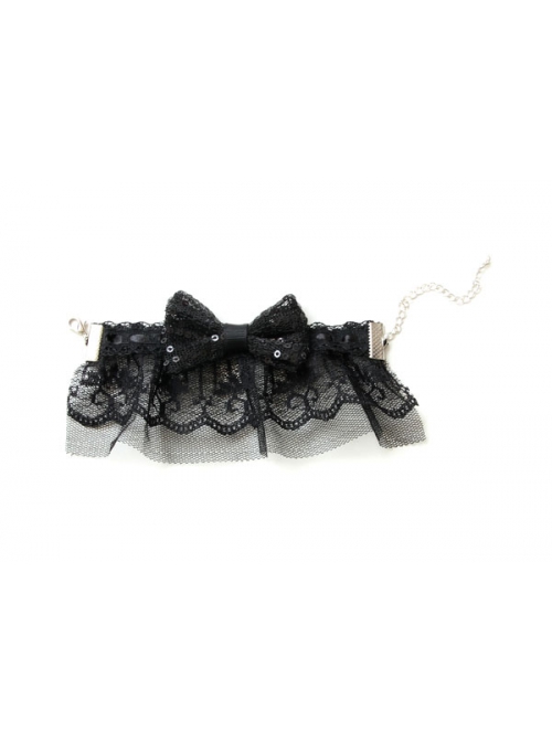 Exaggerated Fashion Cute Retro Black Sequins Lace Bow Female Bracelet